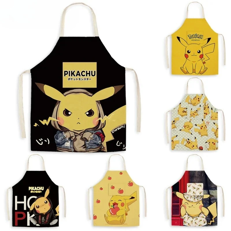 

New Style Pikachued Printed Apron Home Kitchen Cooking Baking Apron Sleeveles Waist Parent-child Apron Kawaii Home Decoration