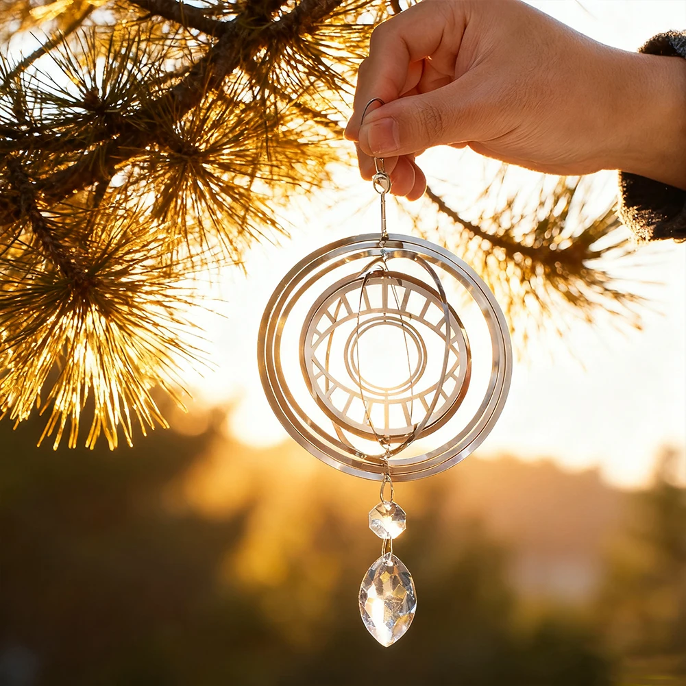 Evil Eye Wind Spinner Sculptures 3D Flowing-Light Effect Hanging Crystal Suncatcher Rainbow Maker Garden Decor Bird Deterrent
