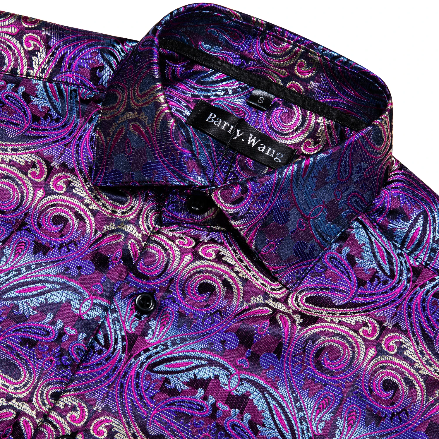 Barry.Wang 4XL Luxury Purple Paisley Silk Shirts Men Long Sleeve Casual Flower Shirts For Men Designer Fit Dress Shirt BY-0057