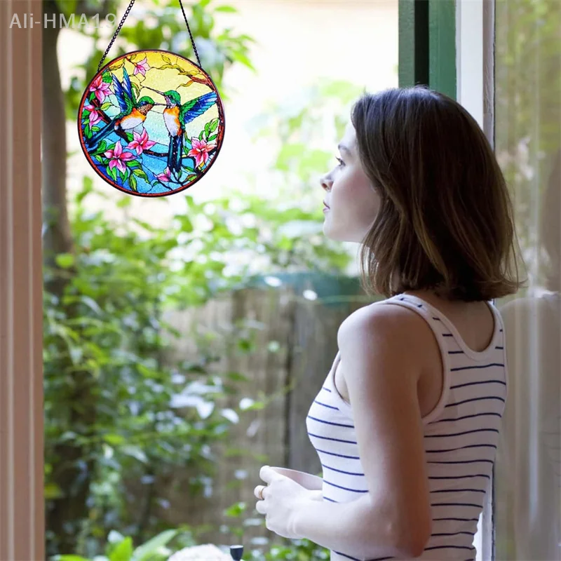 Stained Glass Window Hanging Memorial Gift Hummingbirds Suncatcher For Window Multicolor Hummingbirds Suncatchers For Windows