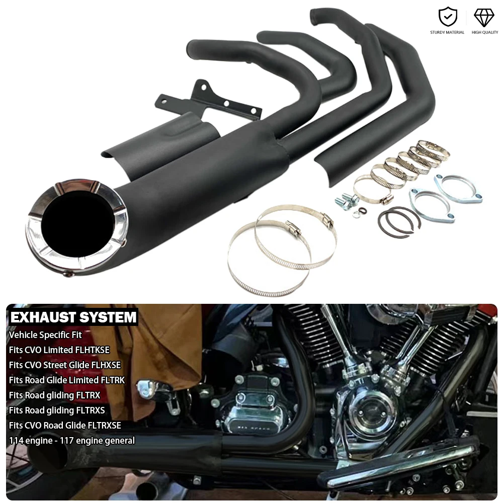 

Motorcycle 2-into-1 Exhaust Full System Muffler Fit For Harley Touring CVO Street Glide Road King Special Classic 114-117 Engine