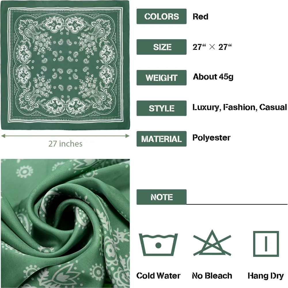 Syhood 70cm Square Satin Head Scarves Satin Bandanas for Women Satin Headband Scarves Silk Feeling Scarf Boho Headwear