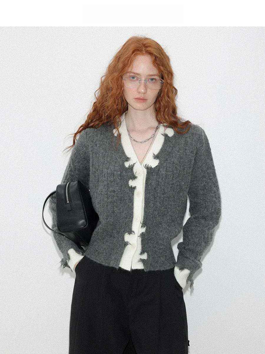 

Женский свитер CHACHASTUV с длинным рукавом и V-образным вырезом, осенне-зимний, для повседневной носки, приталенный, с цветными блоками, вязаный, свободного кроя