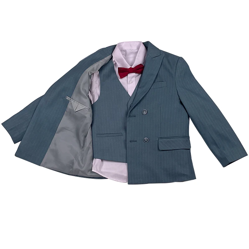 Formal Boys Suits for Weddings Kids Party Costume Stripes School Uniforms Wholesale Clothing Vest Pants 3Pcs Double Breasted