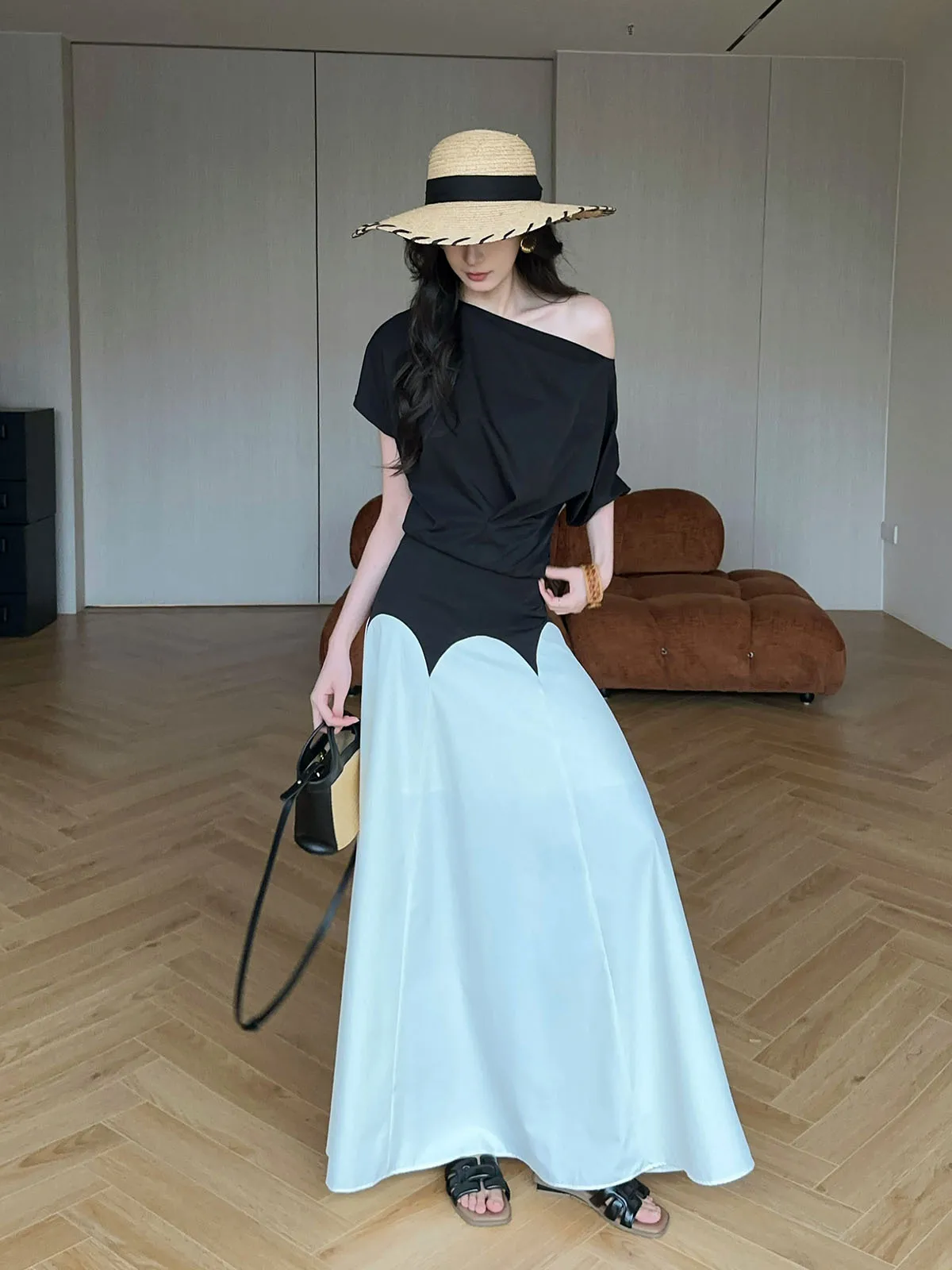 

Slimming Long Thin Summer f Skirt High Waist A-Line White Skirt for Women Commute Korean Sle Polyester Fabric Casual