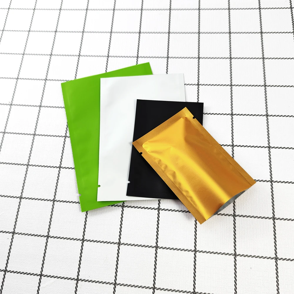 Matte Colored Aluminum Foil Top Open Food Packaging Bag Three side sealed Heat Sealable Aluminized Plastic Pocket