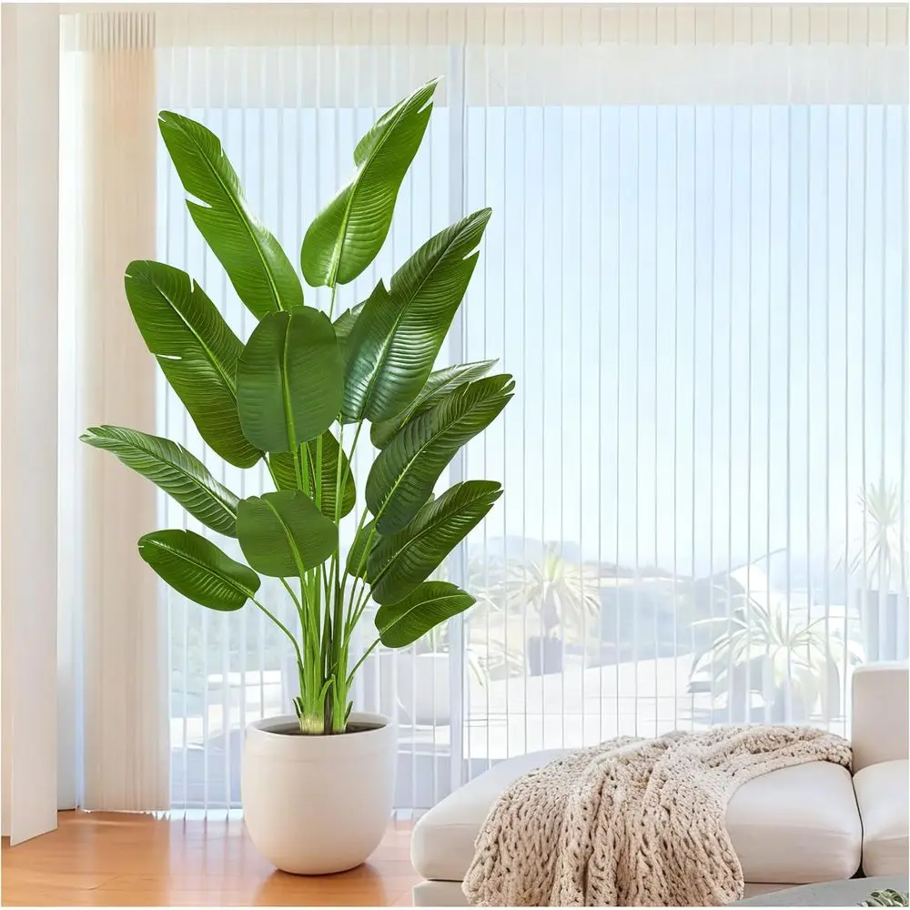 Árbol Artificial de Hojas de Plátano de 6.6 pies con 15 Hojas, Palmera Tropical para Decoración de Interiores del Hogar