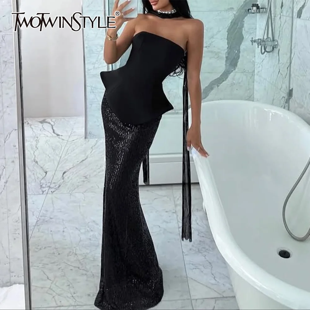 

TWOTWINSTYLE однотонный комплект из двух предметов на шнуровке, женский жилет без рукавов с квадратным воротником, сексуальный вечерний женский комплект с юбкой, новая мода