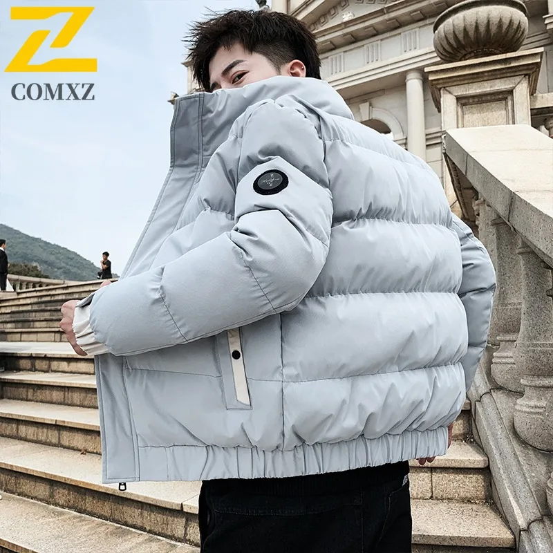 Winter Cotton Jacket Men's Casual Retro Large Fur Collar Padded Warm Loose Parkas Women Solid Color Zipper Windproof Hooded Coat