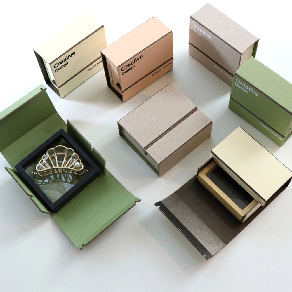 1PC Creative Folding Jewelry Box Solid Color Ring Earrings Pendant PE Film Suspension Jewelry Box Jewelry Packaging Paper Box