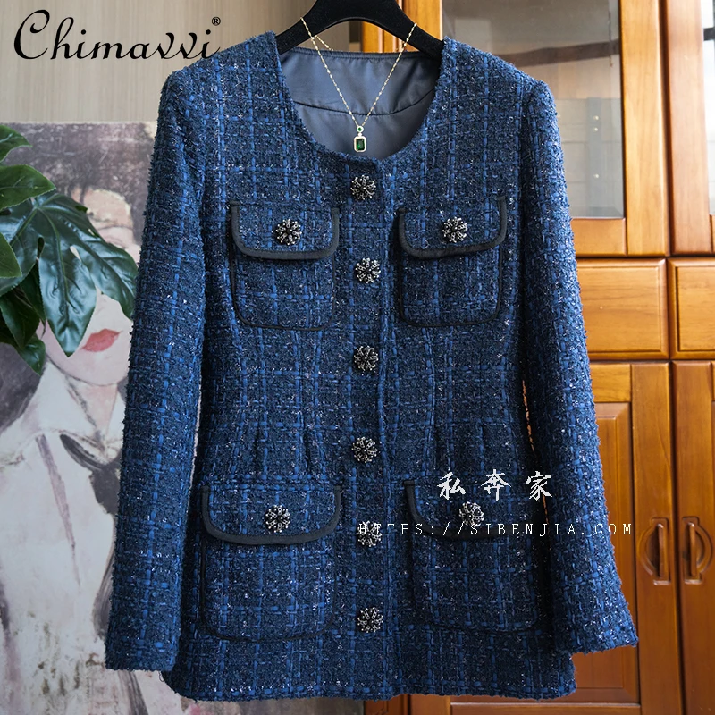 

High-end Tweed Wool Blended Jacket New 2024 Autumn and Winter Fashion Commuter Long-sleeved Versatile Temperament Jackets Coat