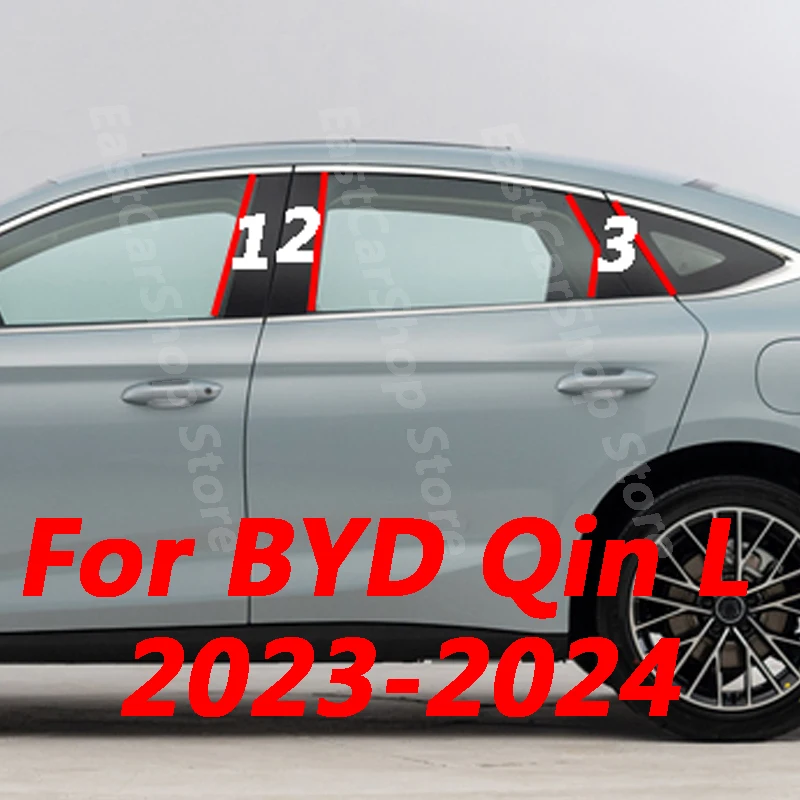 

For BYD Qin L 2023 2024 Car B C Pillar Middle Central Column PC Window Bright Black Decoration Sticker Accessories