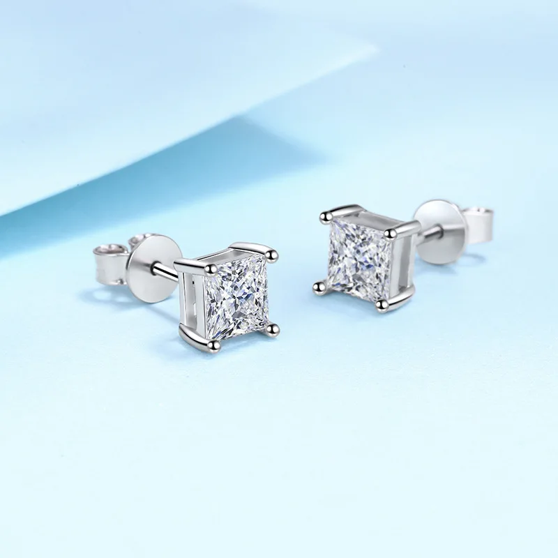 Genuine 925 Sterling Silver High-quality Fashion Jewelry Square Crystal Stud Earrings For Woman New XY0284