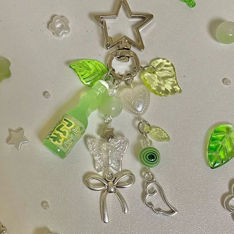 aesthetic y2k beaded green Japanese melon ramune soda star keychain and korean soda keychain