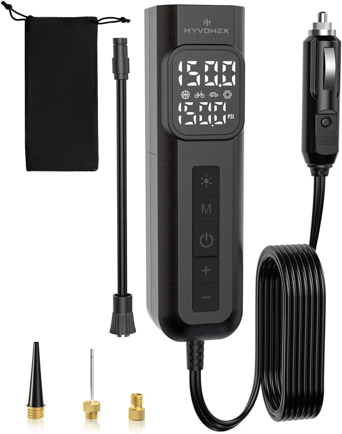 

Portable Tire Inflator 1 Min Fast Air Pump 150 PSI with Digital Gauge LED Light for Car, Bike, Motorcycle, Ball