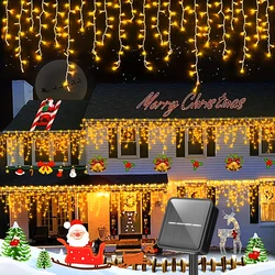 Solar Icicle Light String 7.5M 160Leds Outdoor Eaves Decor Wedding Party Curtain Light Christmas Decoration Garden Garlands