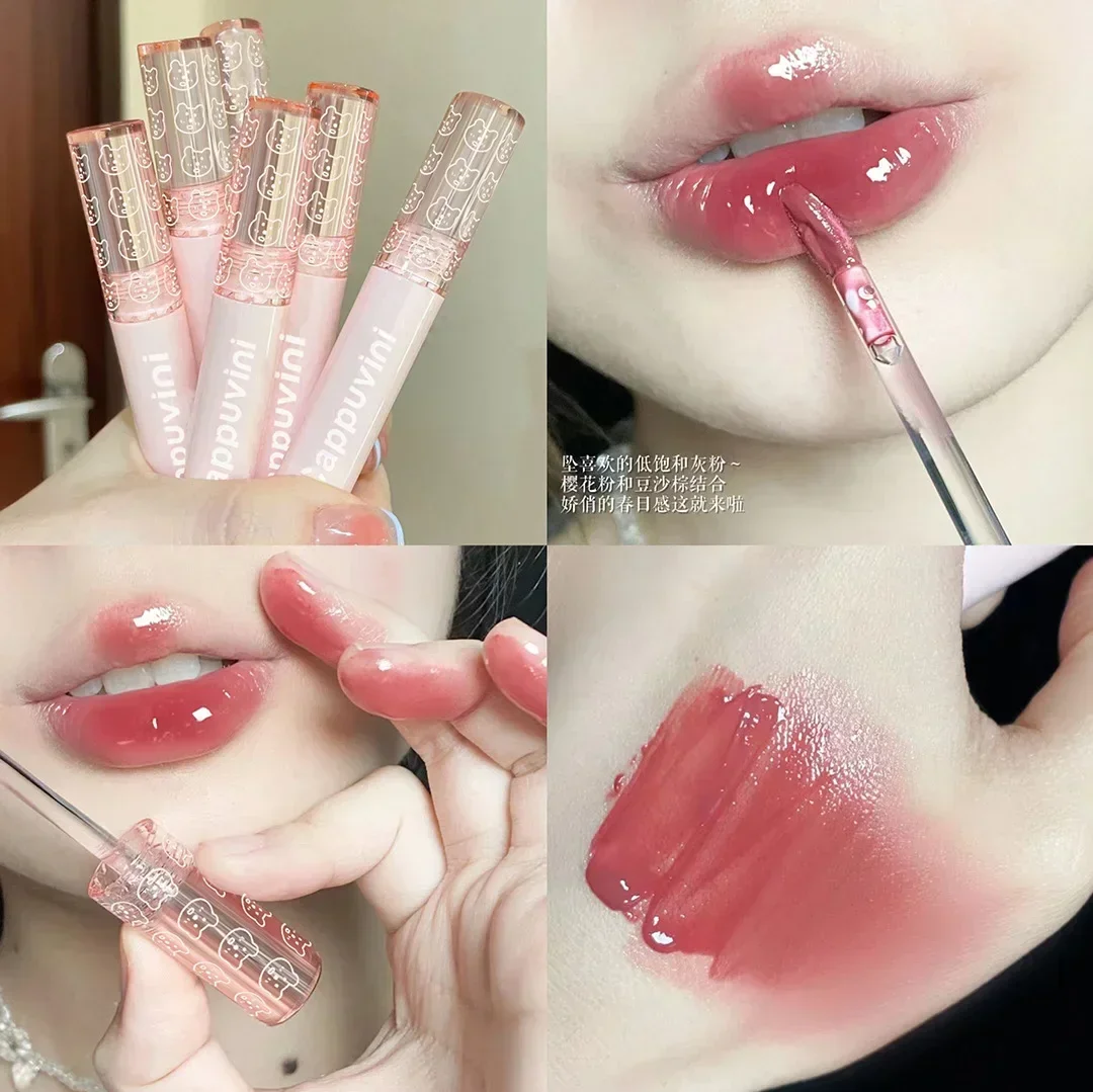 Pink Bubble Lip Glaze Mini Matte Velvet Lipstick Mirror Long Lasting Not Easy To Fade Cherry Blossom Kite Lip Gloss Makeup