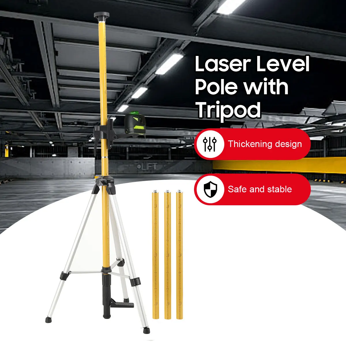 3m /3.6m الليزر تصاعد القطب متعدد الوظائف غرامة ضبط الليزر قضيب تليسكوبي مع قاعدة أداة التسوية لليزر الروتاري والخط