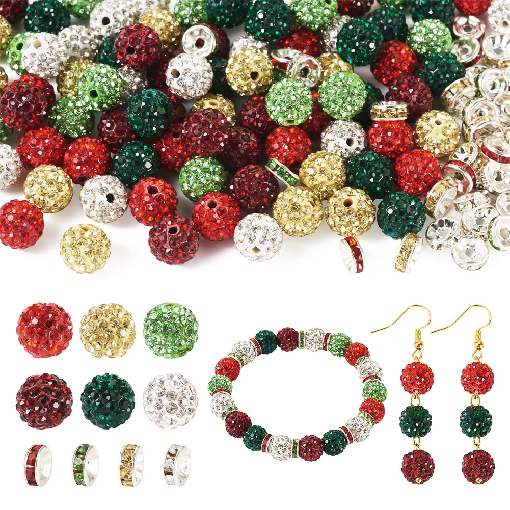 

1 Set Christmas Theme Rhinestone Beads & Flat Round Rhinestone Spacer Beads For Jewelry Making Bracelet Necklace DIY Crafts