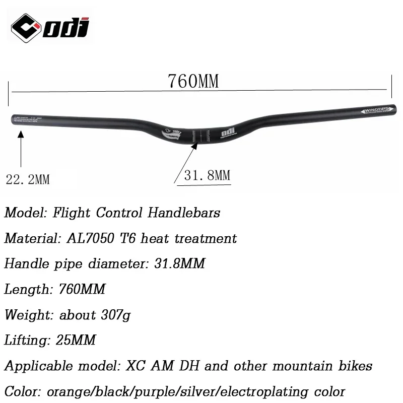 ODI Bicycle Handlebar 7050 Luminum Alloy Plating CNC MTB  Handlebar 31.8*760mm Mountain Bike Handle Bar Bicycle Part