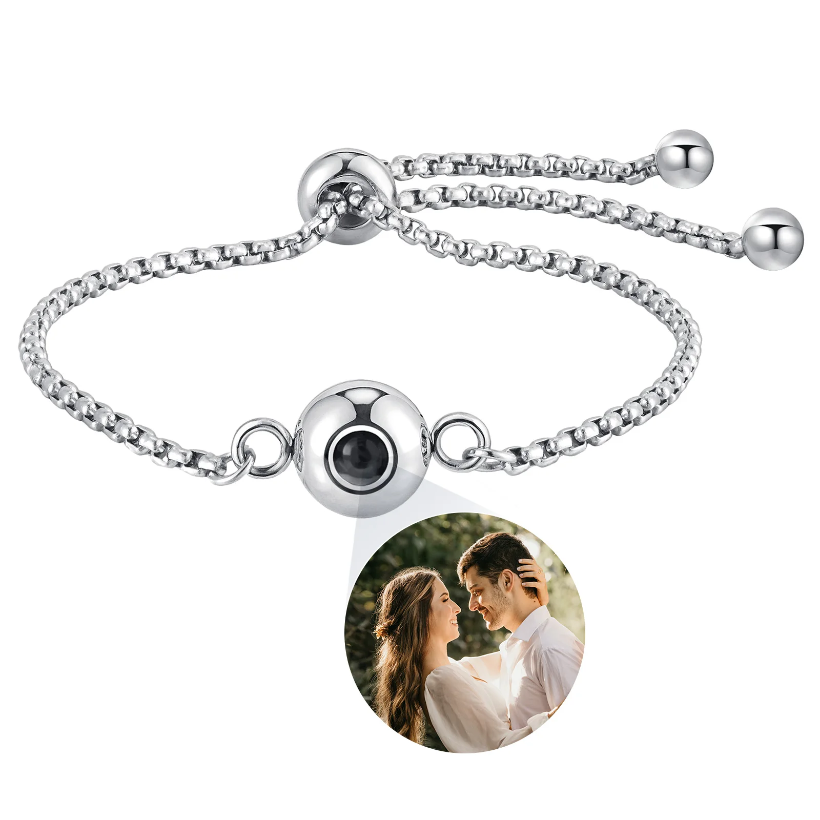 

Personalized Photo Projection Custom Bracelet, Stainless Steel Adjustable Chain Bracelet, Anniversary Memorial Jewelry Gift