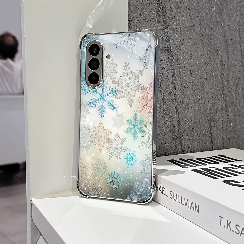 Elegant Pastel Winter Snowflake Glass phone case for Samsung Galaxy S26 S25 S24 S23 S22 S21Ultra FE Plus Scratch Resistant Shell