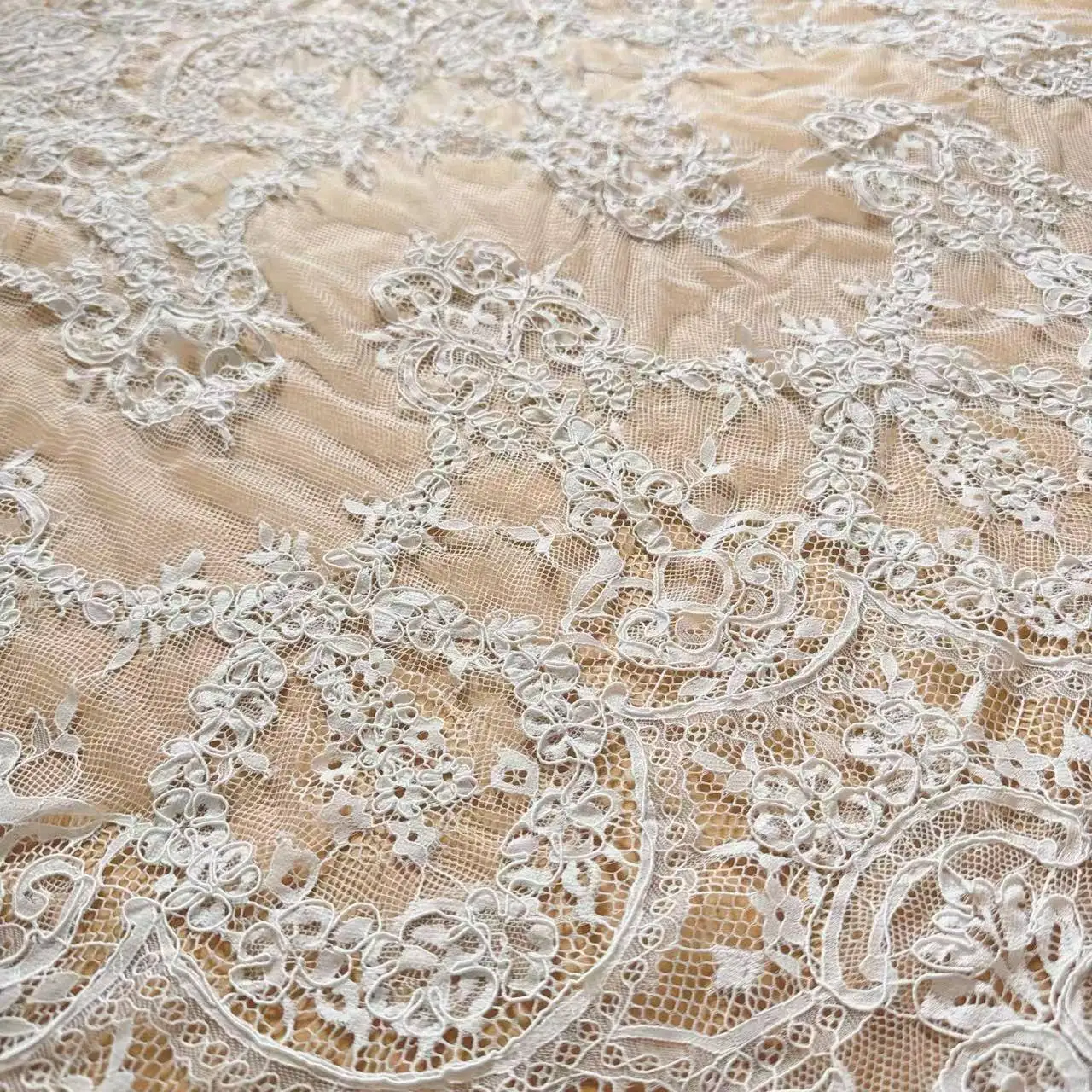 3M Breite 70CM Handgefertigter Seil-Stickerei-Spitzenstoff, Hochwertige Kleider, Hochzeitskleider, Brautkleidungszubehör Stoffe zum Nähen – Detail 5