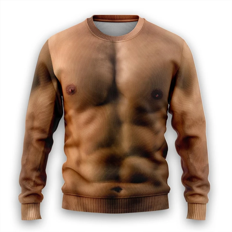 Fake Abs 3D Printed Sweatshirts For Men Hip Hop Man Streetwear Gym Sport Pullovers Chest Six Shredded Muscle Cosplay Tracksuit