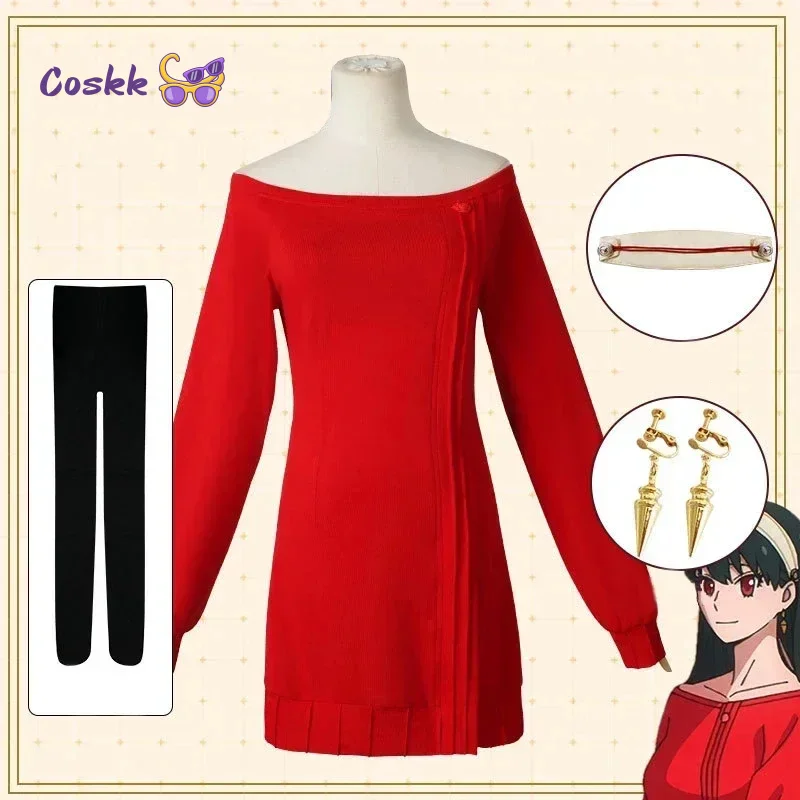 

Костюм для косплея Йор Форгер: длинный красный вязаный свитер, аниме-костюм из «Семейства шпионов», женская одежда