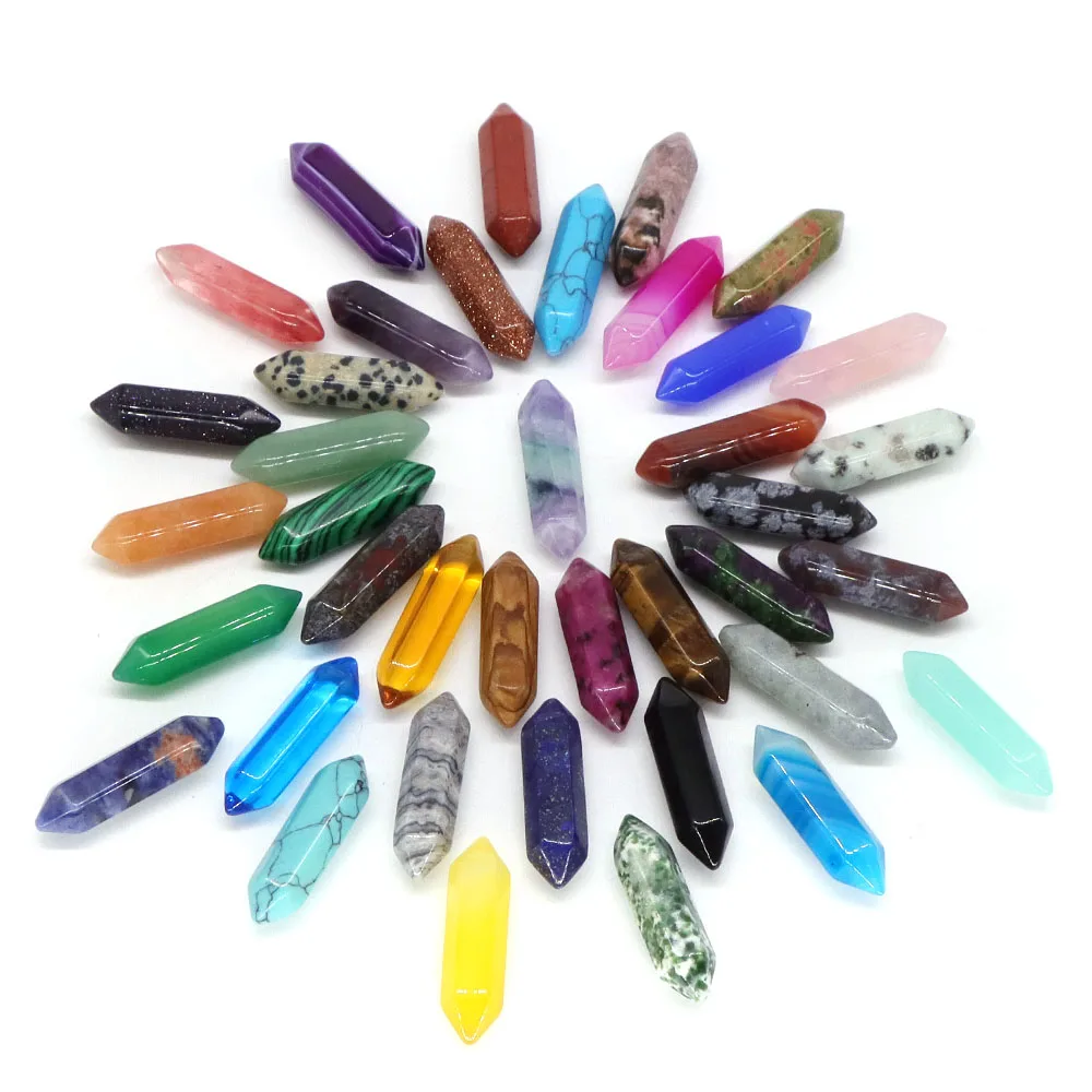 Crystal Chakra Wands Natural Quartz Stone Reiki Healing Home Ornament Double-head Pointed Hexagonal Column DIY Jewelry Wholesale