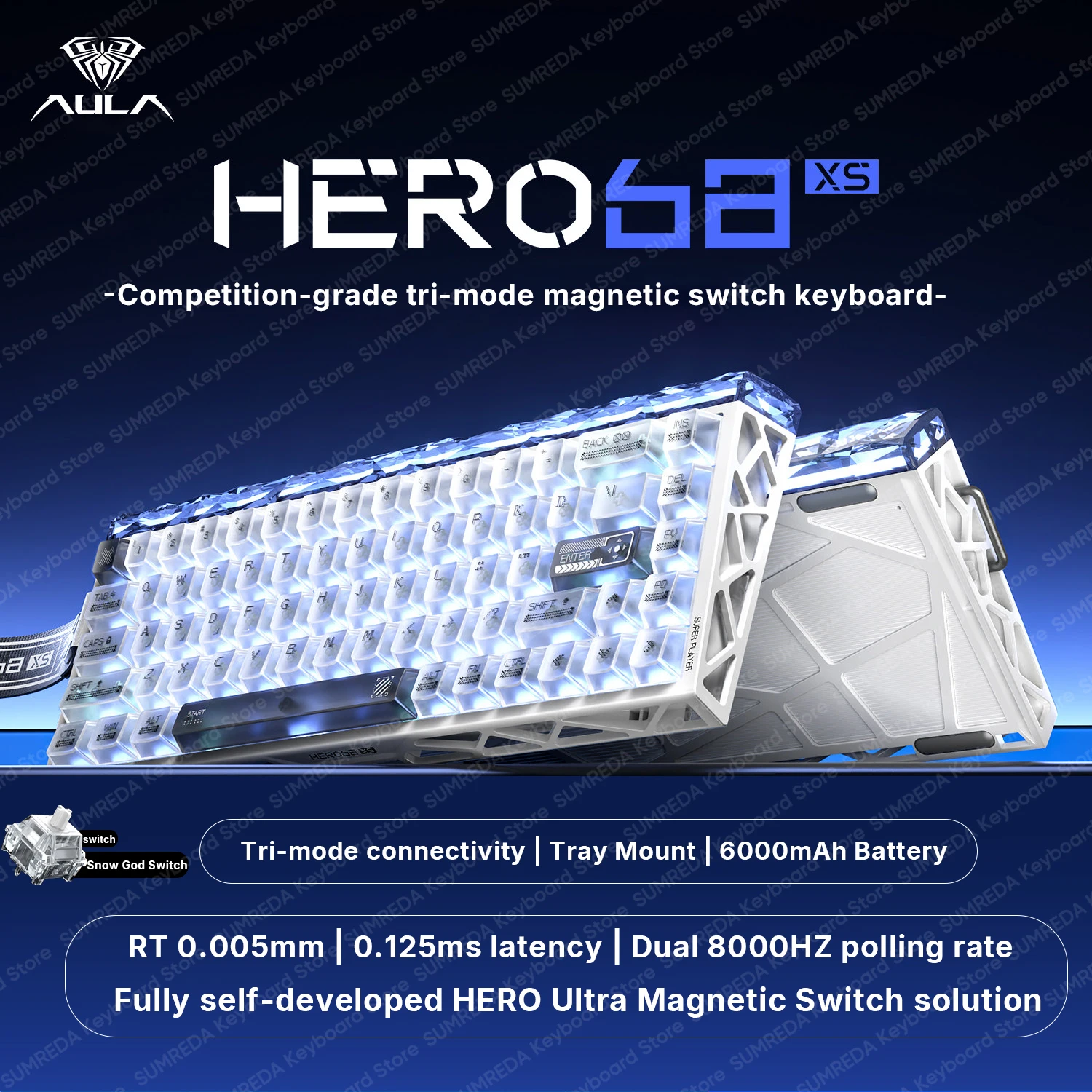 

Беспроводная игровая механическая клавиатура AULA HERO68XS с магнитными переключателями, отклик 0.005мс, задержка 0.125мс, 8K, BT, 2.4G, проводная игровая клавиатура для ПК