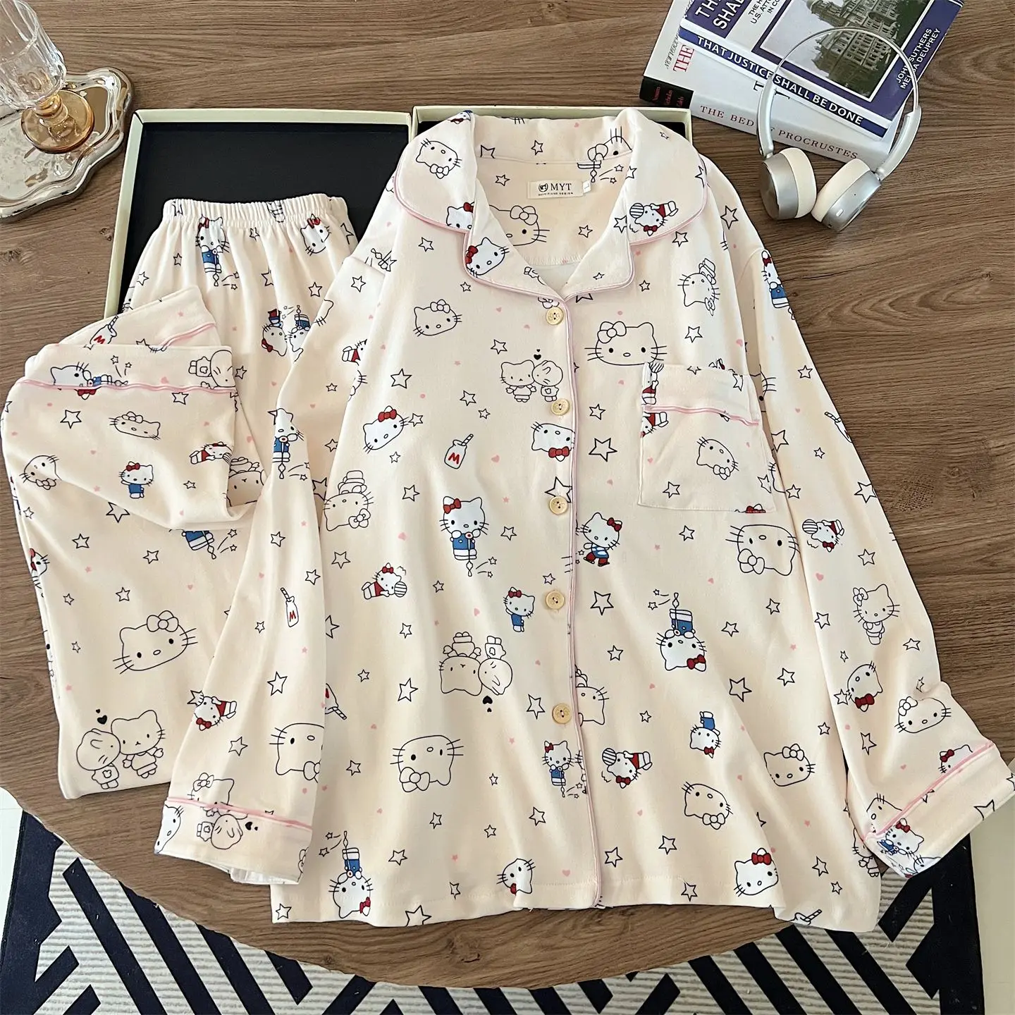 

Женский бархатный пижамный комплект Hello Kitty 2025 года, осенне-зимний плюшевый теплый домашний костюм с длинными рукавами для дома