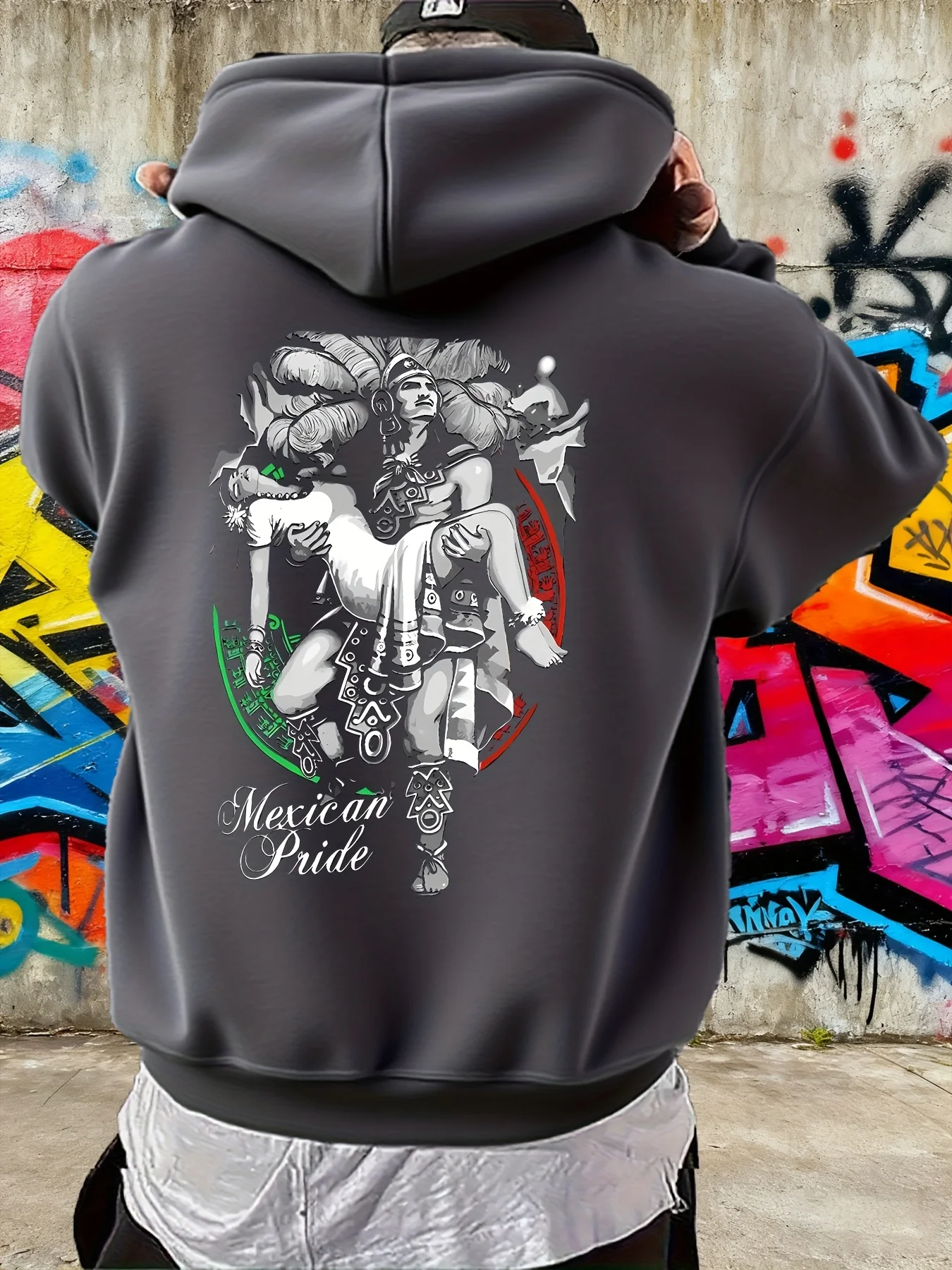 Men Mexican Pride Aztec Warrior Couple Hoodie Back Graphic Print Pullover Chicano Culture Streetwear Sweatshirt