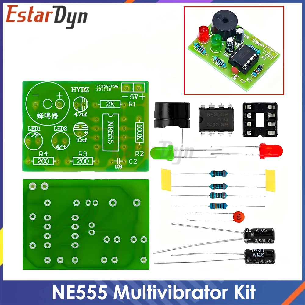 NE555 Astable Multivibrator Kit NE555P Non-stable Circuit Dual Flash Light Electronic DIY Teaching and Training