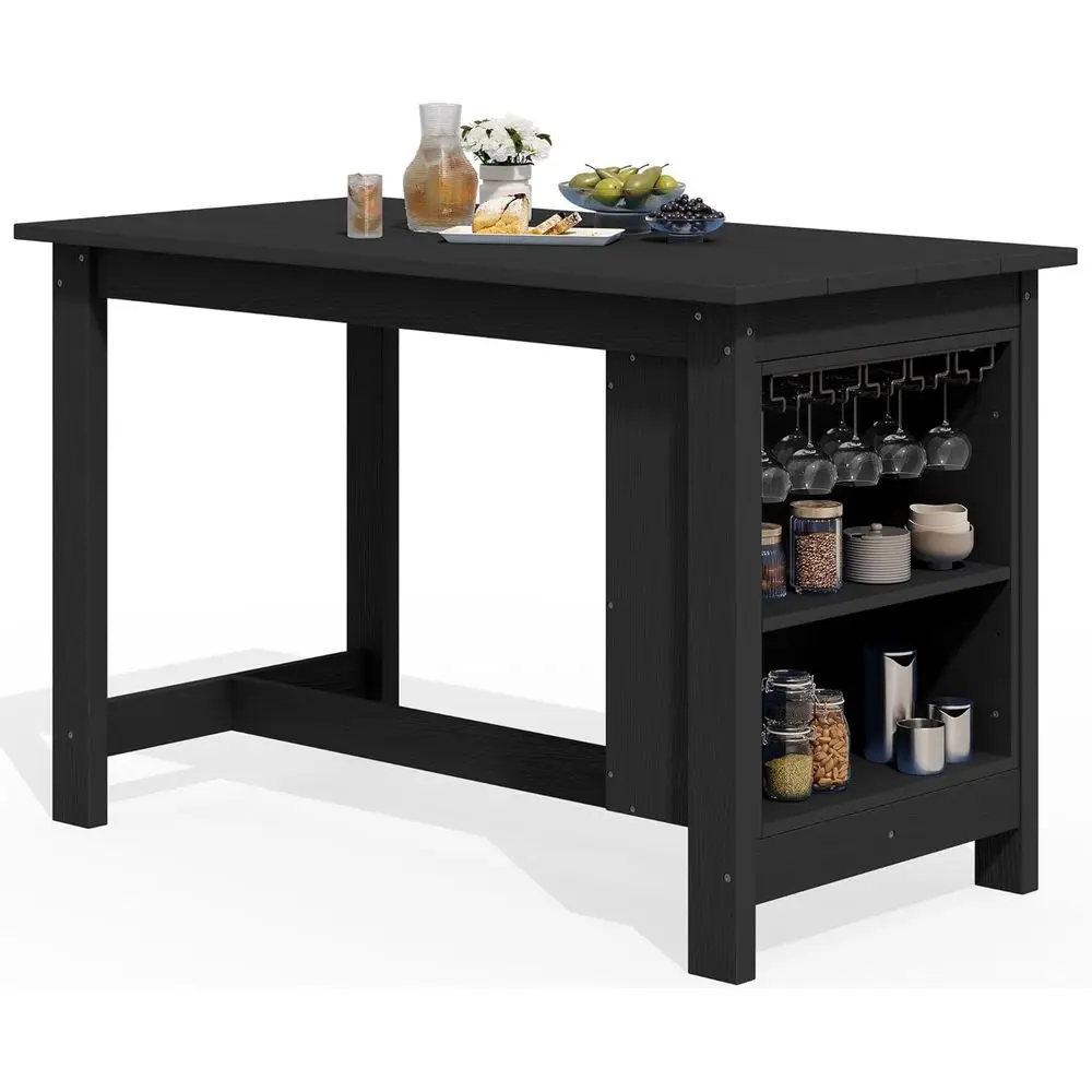

All-Weather 36 HDPE Outdoor Counter Height Table with Storage and Wine Rack for Patio, Garden, Backyard, and Poolside in Black