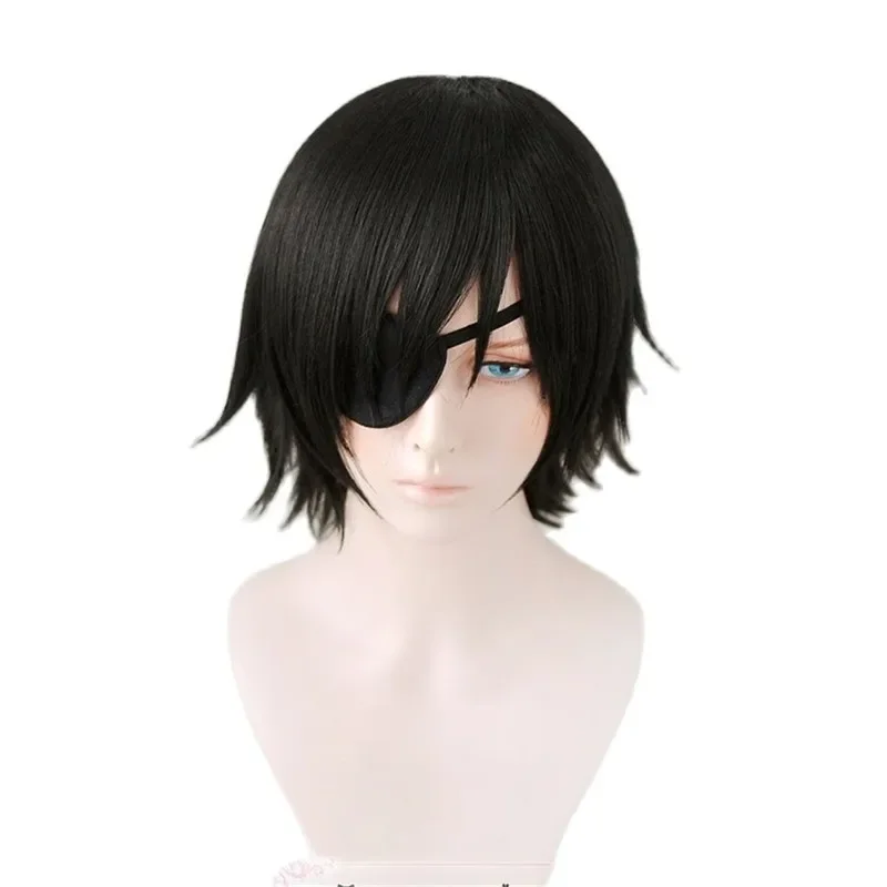 Himeno Synthetic Hair Anime COS 30cm Black Short Cosplay Wig With Eyes Patch Heat Resistant Hair Halloween Party Wig A Wig Cap