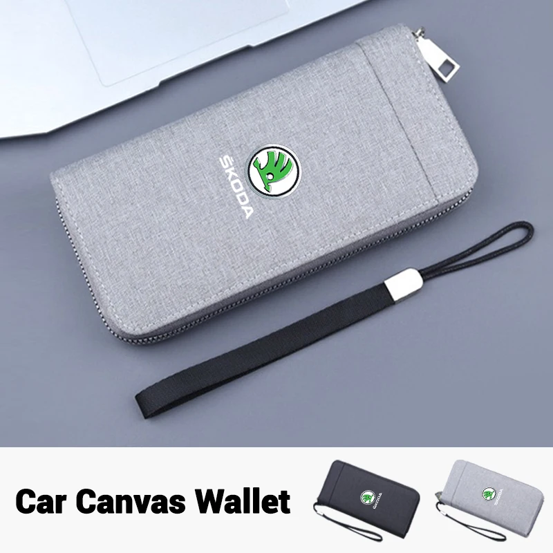 

Car Canvas Wallet Long Purses Coin Purse Card Holder Wallets Zipper Clutch For Skoda Octavia 2 A7 A5 Fabia Rapid Superb Yeti