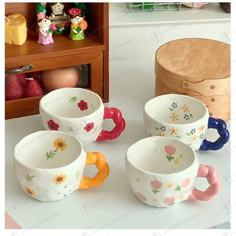 Creative cute ceramic flower cup, hand-painted underglaze mug, scented tea coffee cup