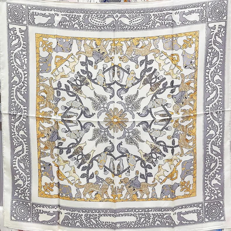 

90x90 Silk Scarf Women Square Bag Bandanas Hand Rolled Shawls Foulard Accessories Headband 90CM Valentine's Day Gift
