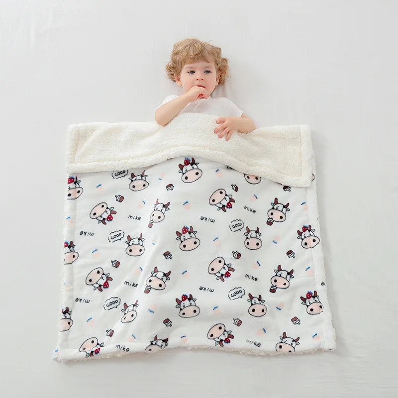 

Baby Blanket Double Thickened Warm Kindergarten Nap Blanket Infant Flannel Cartoon Animal Skin-friendly Lightweight Quilt