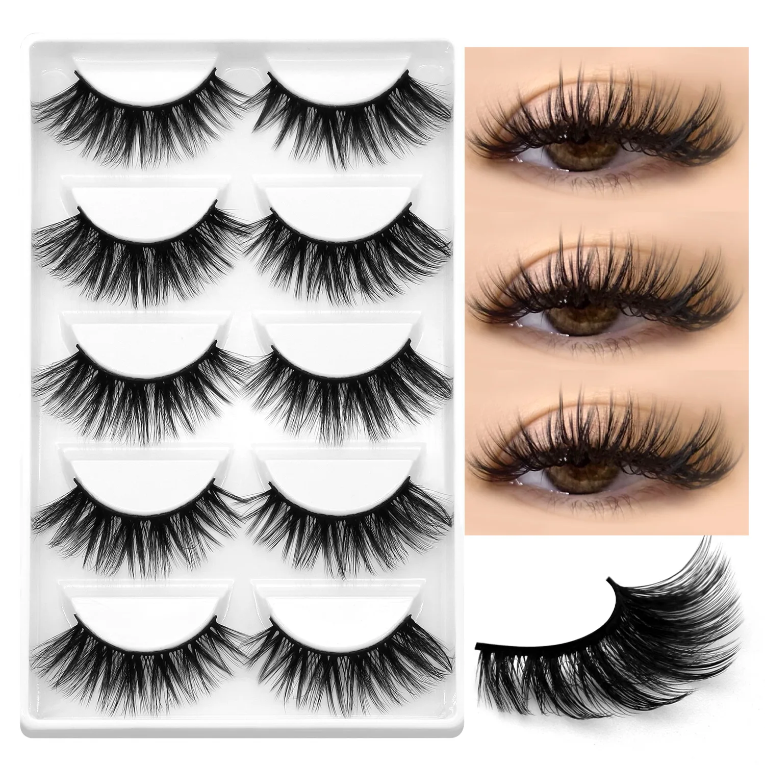 Lasvirey Fluffy Cat Eye Lashes 5D Fluffy Volume False Eyelashes Soft Wispy Natural Thick Full Strip Faux Mink Lashes Makeup