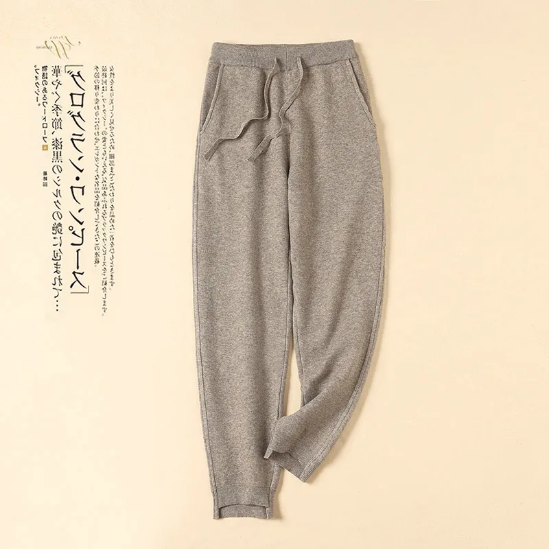 Pantalon sarouel tricoté pour femmes, taille haute, amincissant, chaud, avec cordon drapé, pantalon Long décontracté