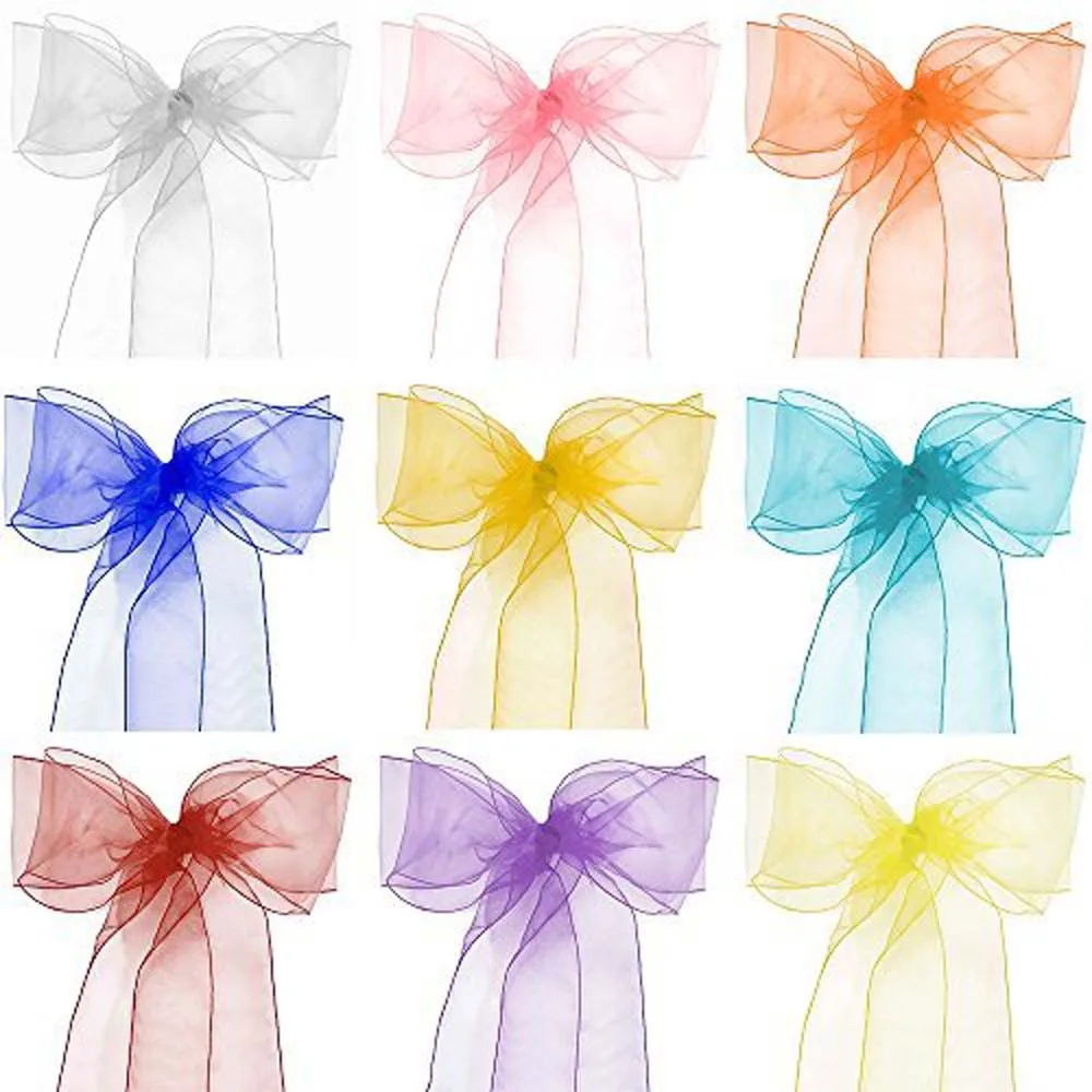 

10pcs/lot Pink Organza Chair Sashes Wedding Chair Decoration Ribbons Ties Bow for Cover Banquet Wedding Party Event Mint Green