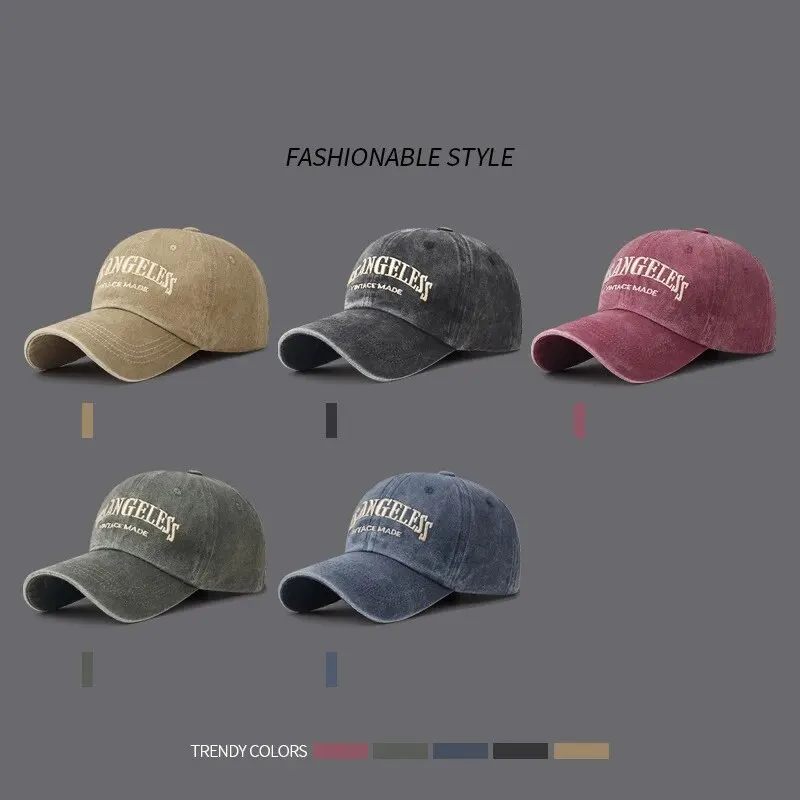 New Soft Top Washed Vintage Coated Cloth Cap Three-Dimensional Embroidery Sunhat Distressed White Casual Baseball Cap