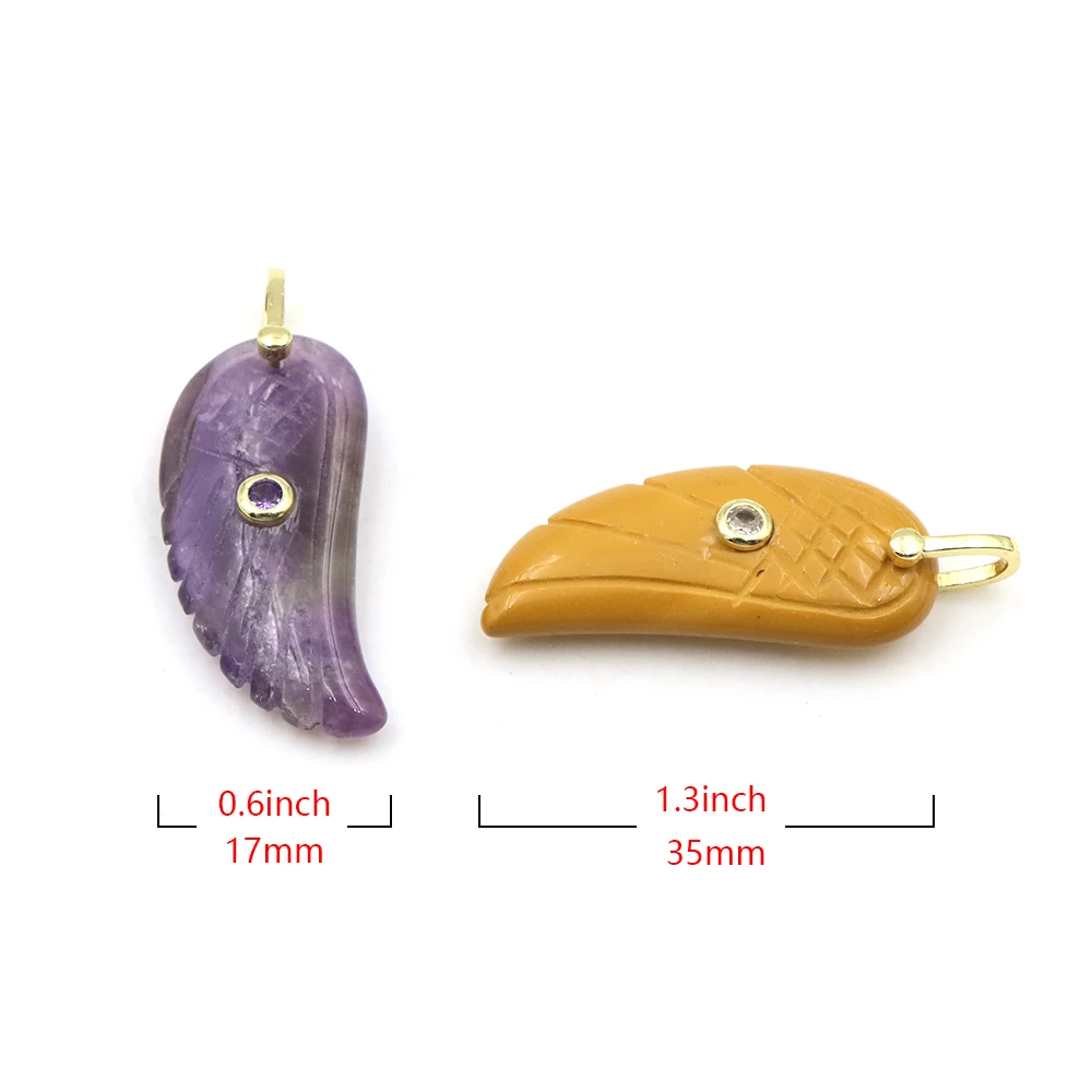 Angel Wing Pendant Natural Stone Gems Tiny Zircon Paved Pendant Amethyst Tiger Eye Crystal Charms Fit Jewelry for Necklace Craft