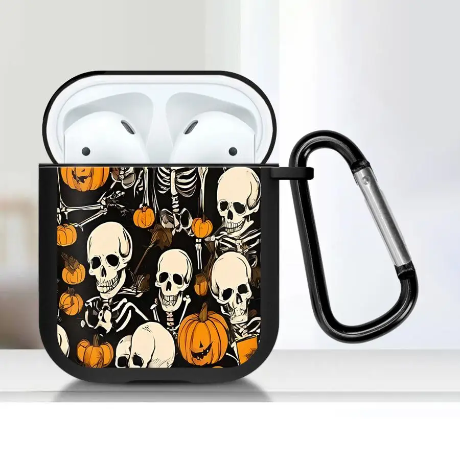 Case For Airpods 5 Pro 4 1 Pro2 2 Pro3 3 Earphone Cases Cover With Hook Skeleton Pumpkin Dark Print
