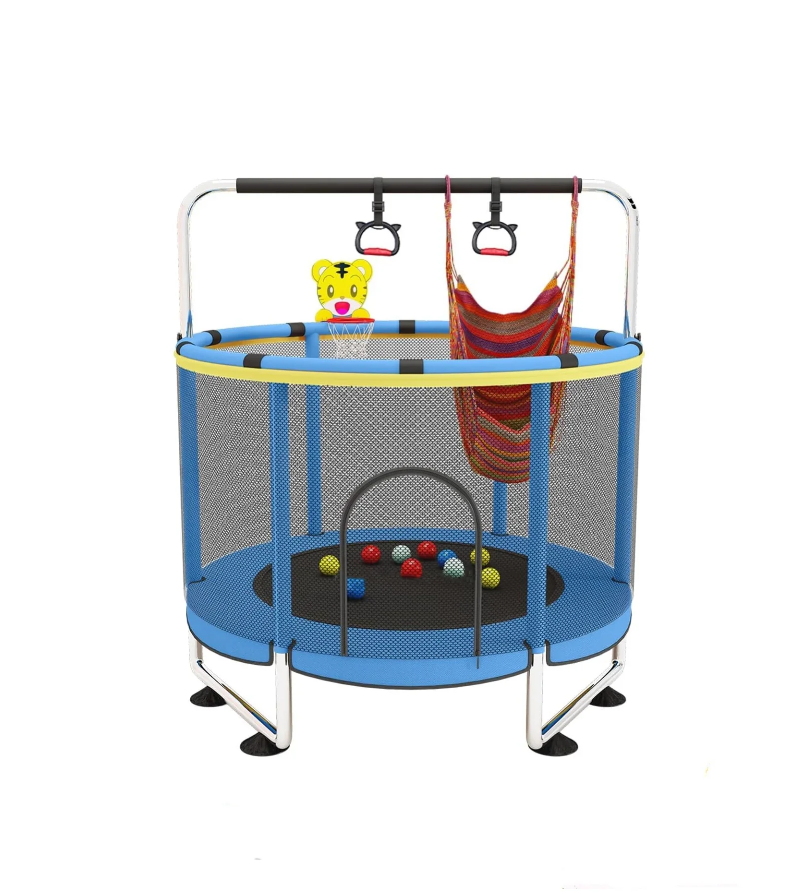 Wellshow Sport Adjustable Baby Toddler Trampoline with Basketball Hoop Toddler Trampoline with Enclosure