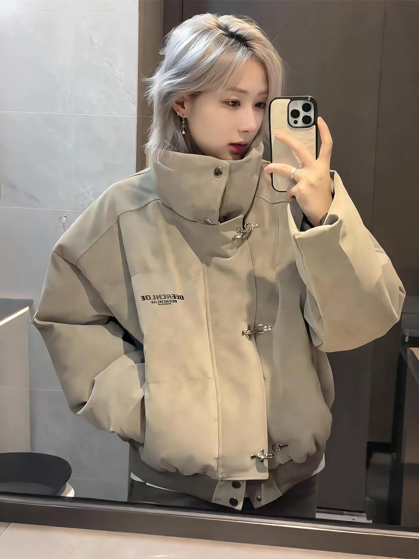 

American High Street PU Leather Dyed Cotton Jaet Men Winter Thi Warm down Cotton Coat Stand Collar ort Bread Sle