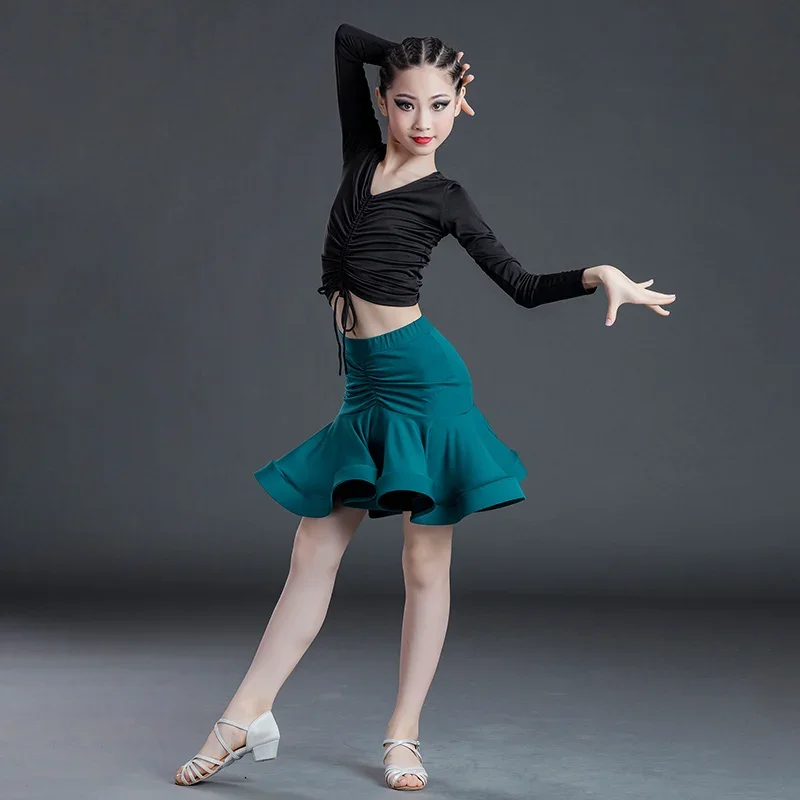 Children's Latin Dance Dress New Latin Dance Skirt Girl's Split Dance Practice Dress Competition Dress Two Piece Set