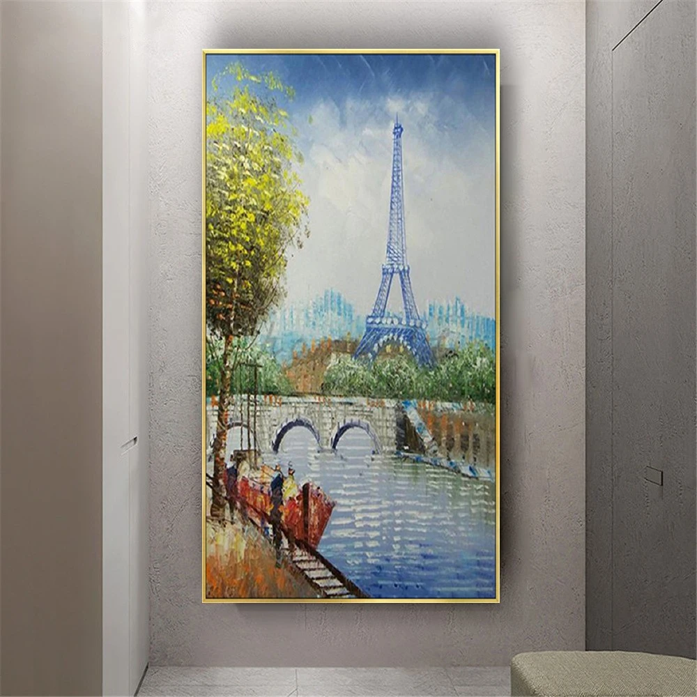 

Thick Knife Texture Wall Art Paris Landscape Mural Handpainted Oil Paintings Abstract Paris Street Canvas Picture For Home Room